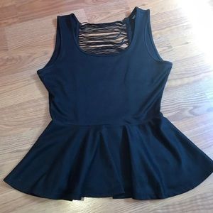 Black String-back Peplum Tank